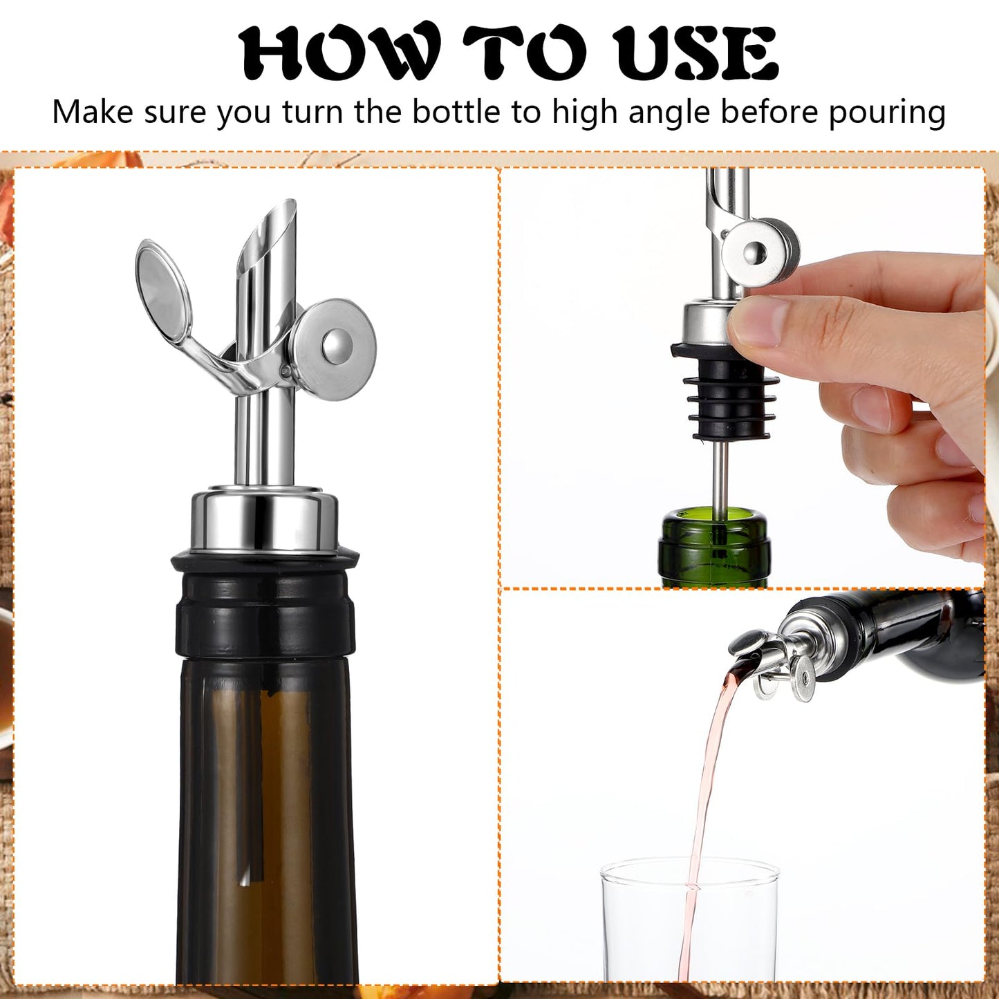 12 Pcs Weighted Stainless Steel Liquor Bottle Pourers Auto Flip Olive Oil Dispenser Spout Balsamic Alcohol Pourer Spouts