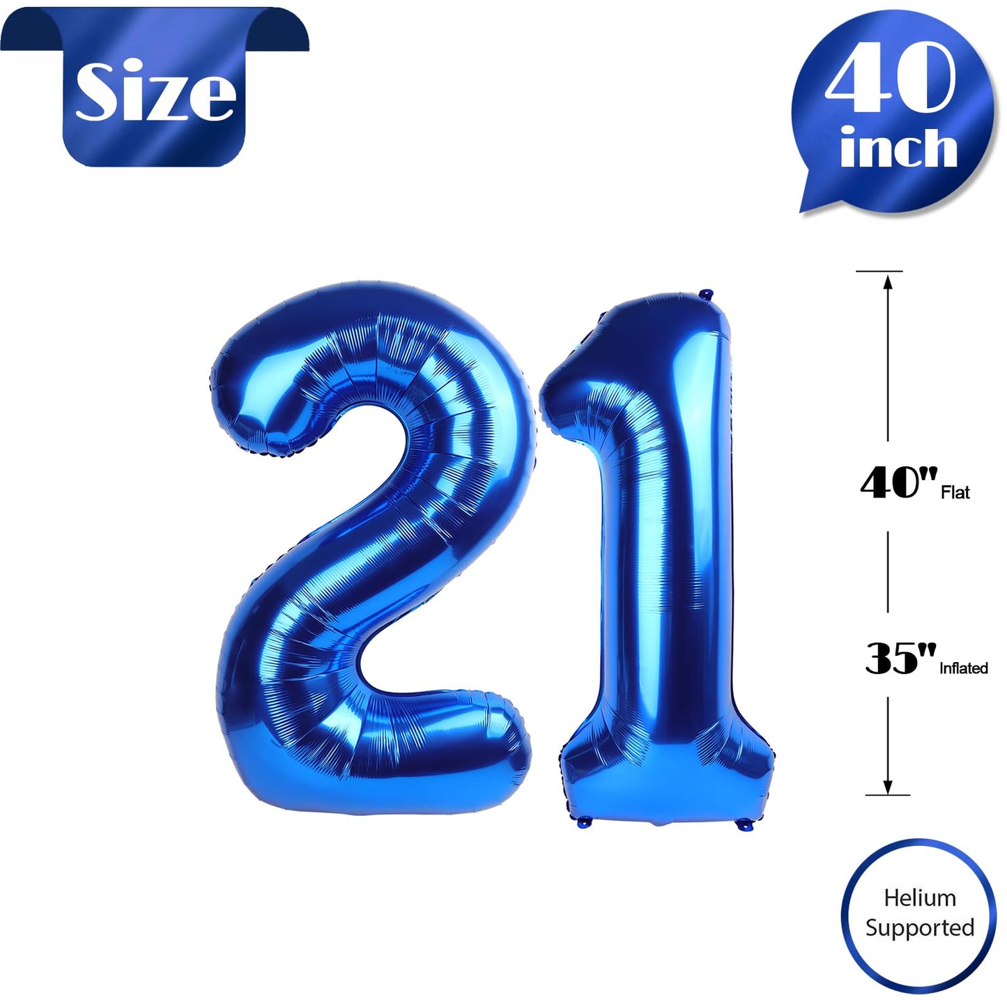Navy Blue Number 21 Balloon 40 inch, 21 Number Balloons, 21st Navy Blue Birthday Decorations, 21 Year Old Women Men Blue Party Supplies