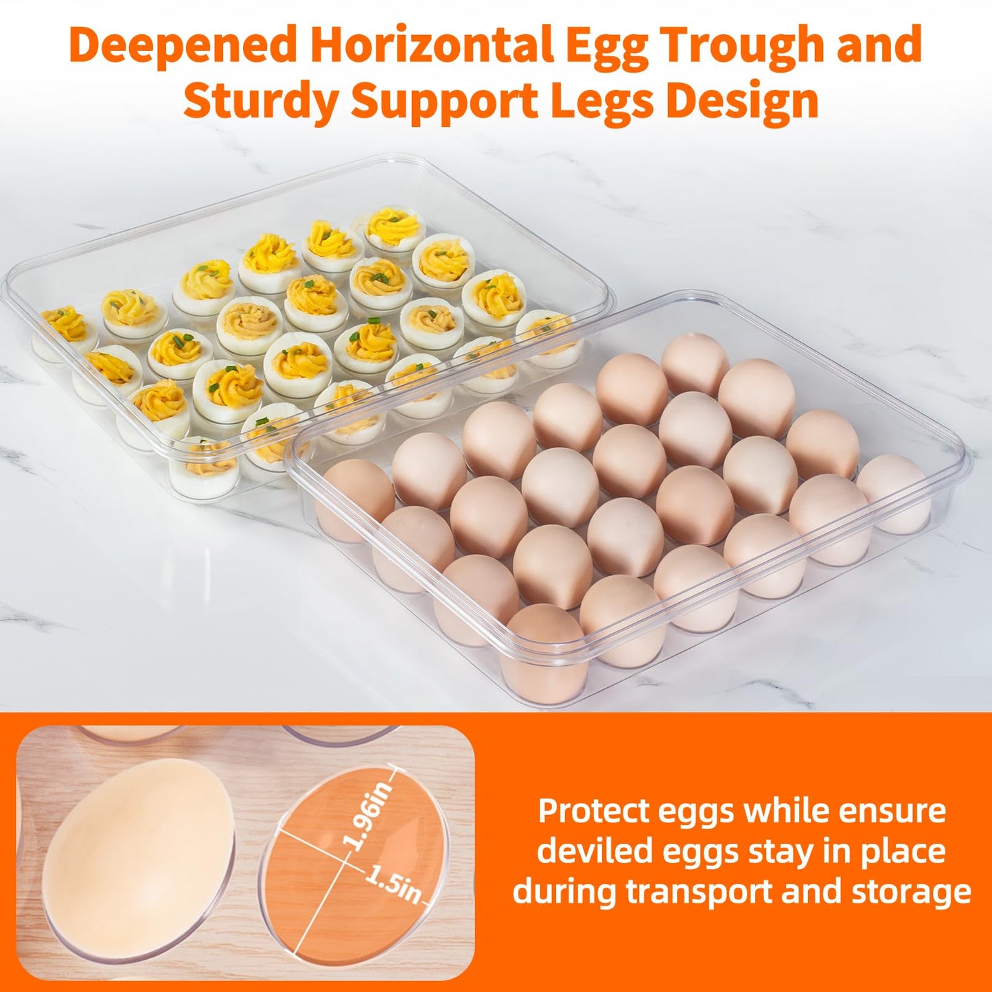 MesRosa Deviled Egg Containers with Lid and Handle, Durable Clear Plastic Deviled Egg Carrier Storage 24 Eggs, Stackable Egg Holder for Fridge, Portable Tray Platter for Party & Picnics-1 Pack White