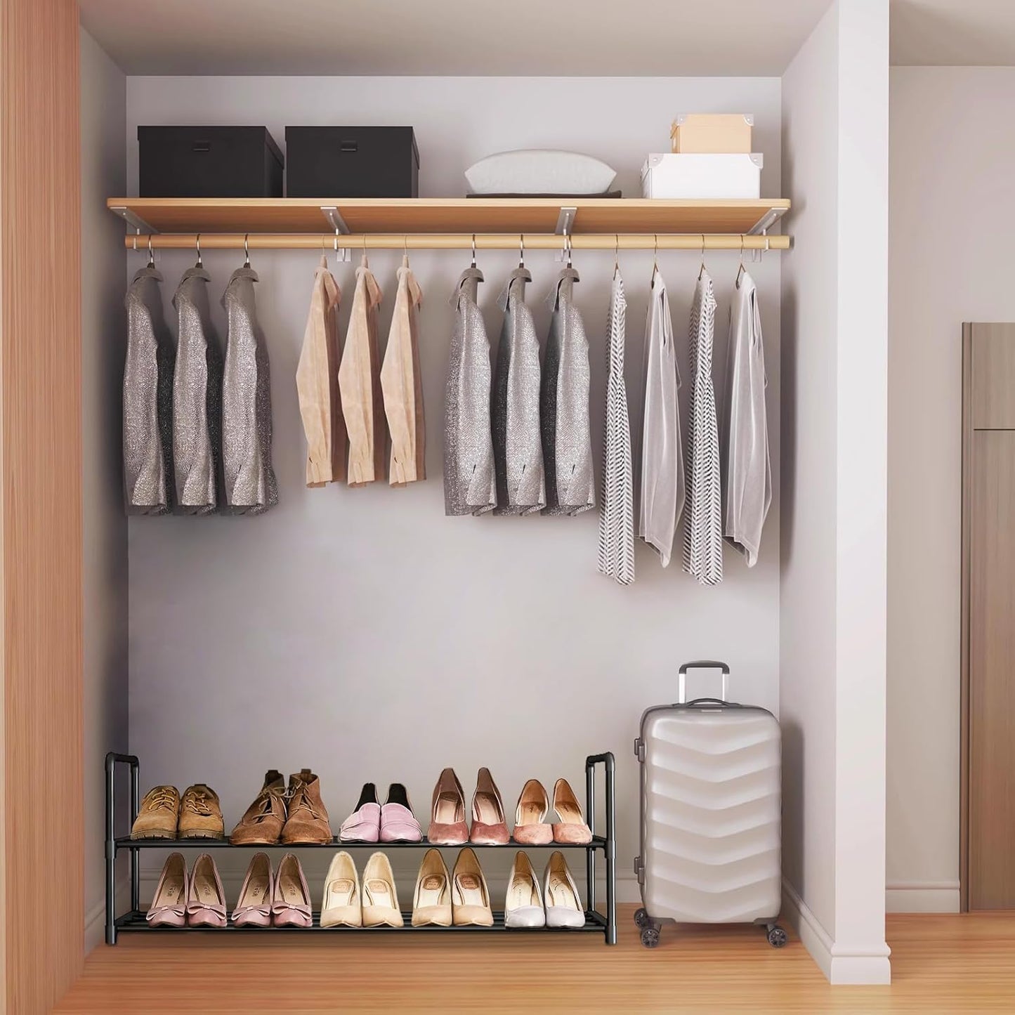 Metal Shoe Rack Organizer by [Brand Name] - Stackable Storage Shelf for Entryway | 2-Tier Black Design (30cm x 92cm x 55cm)