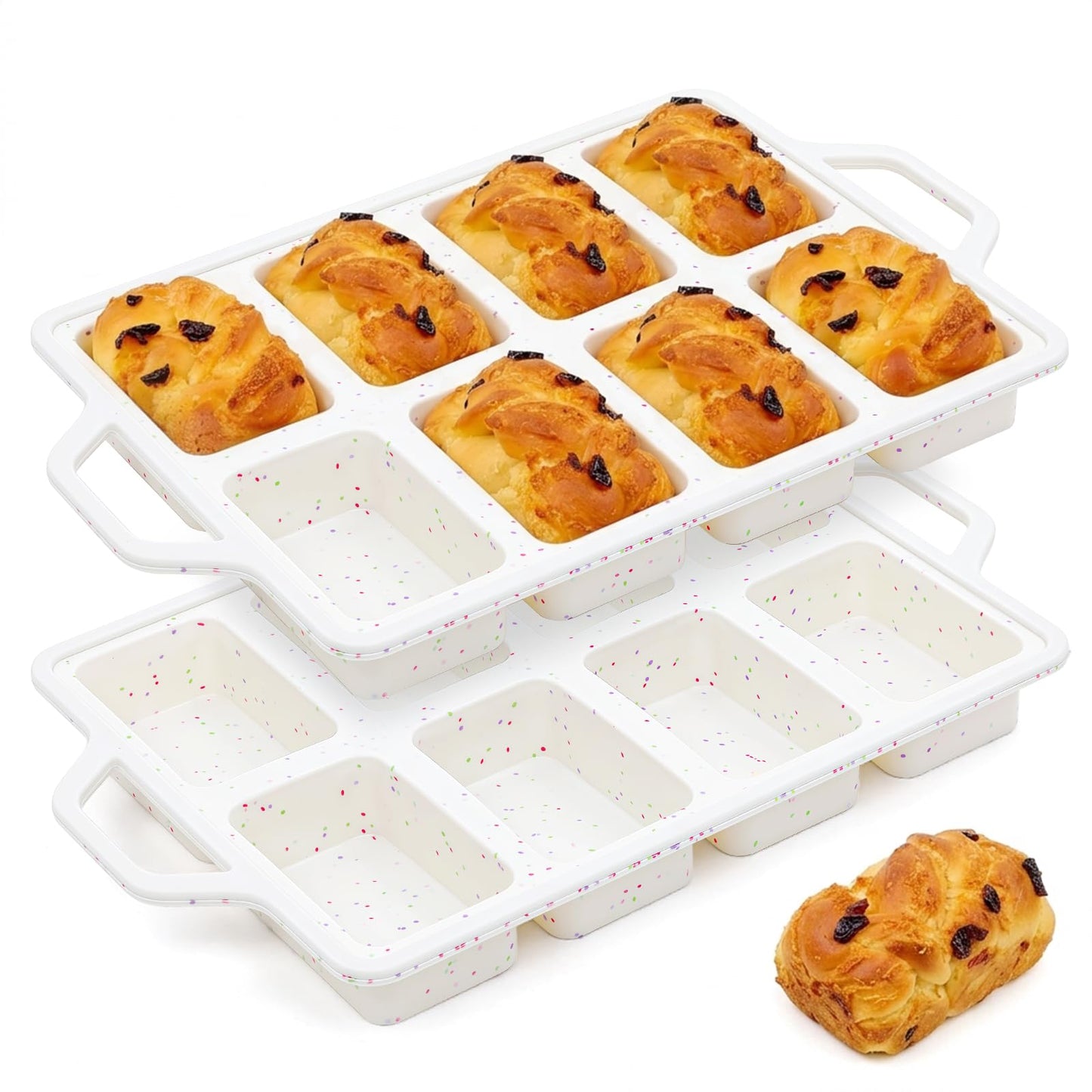 Vinino Compact 8-Cavity Mini Silicone Loaf Pan Cream for Recipe Testing