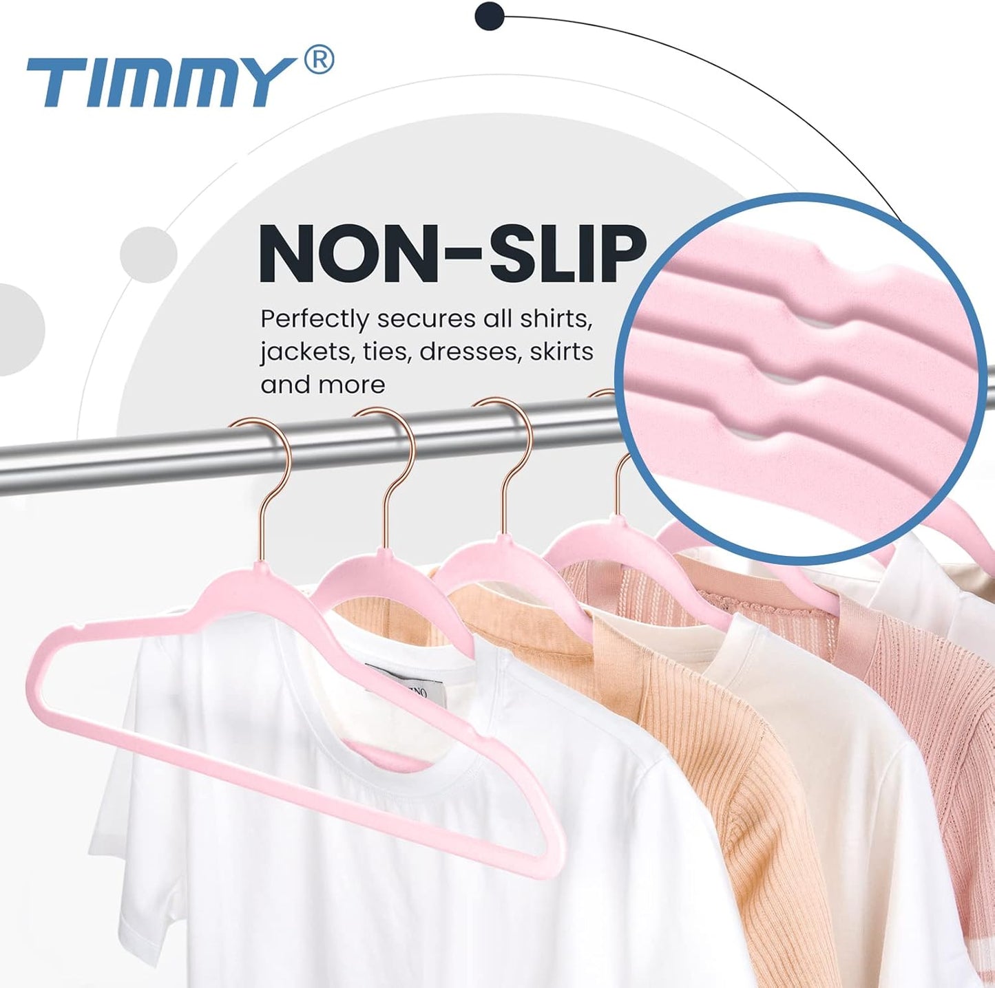 TIMMY Velvet Hangers - 50-Pack Ultra-Thin Space-Saving Suit & Coat Hangers | Heavy-Duty Pink Design