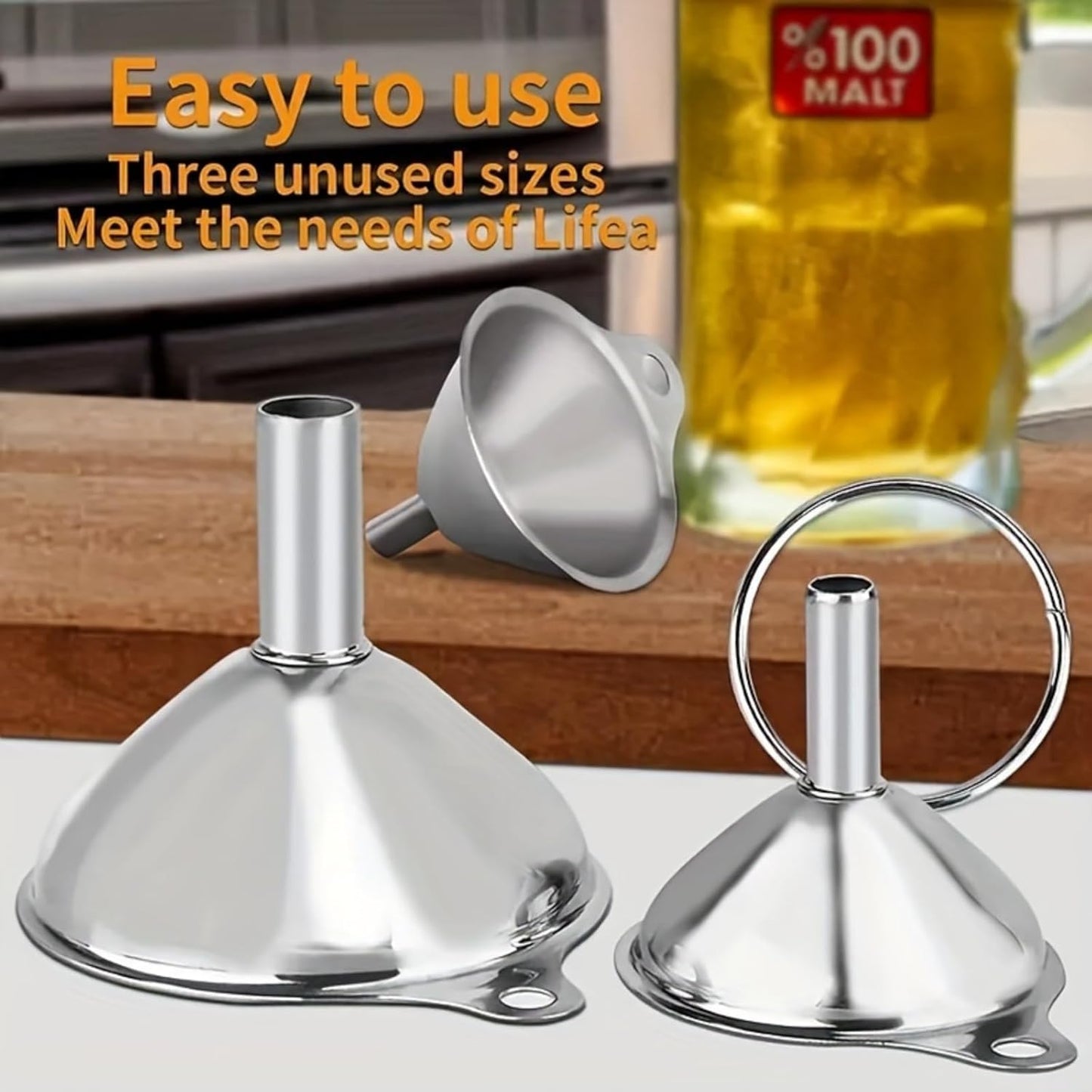 Skiennix Stainless Steel Funnel Set - 3 Sizes for Easy Kitchen Filling | Food Grade Mini Funnels