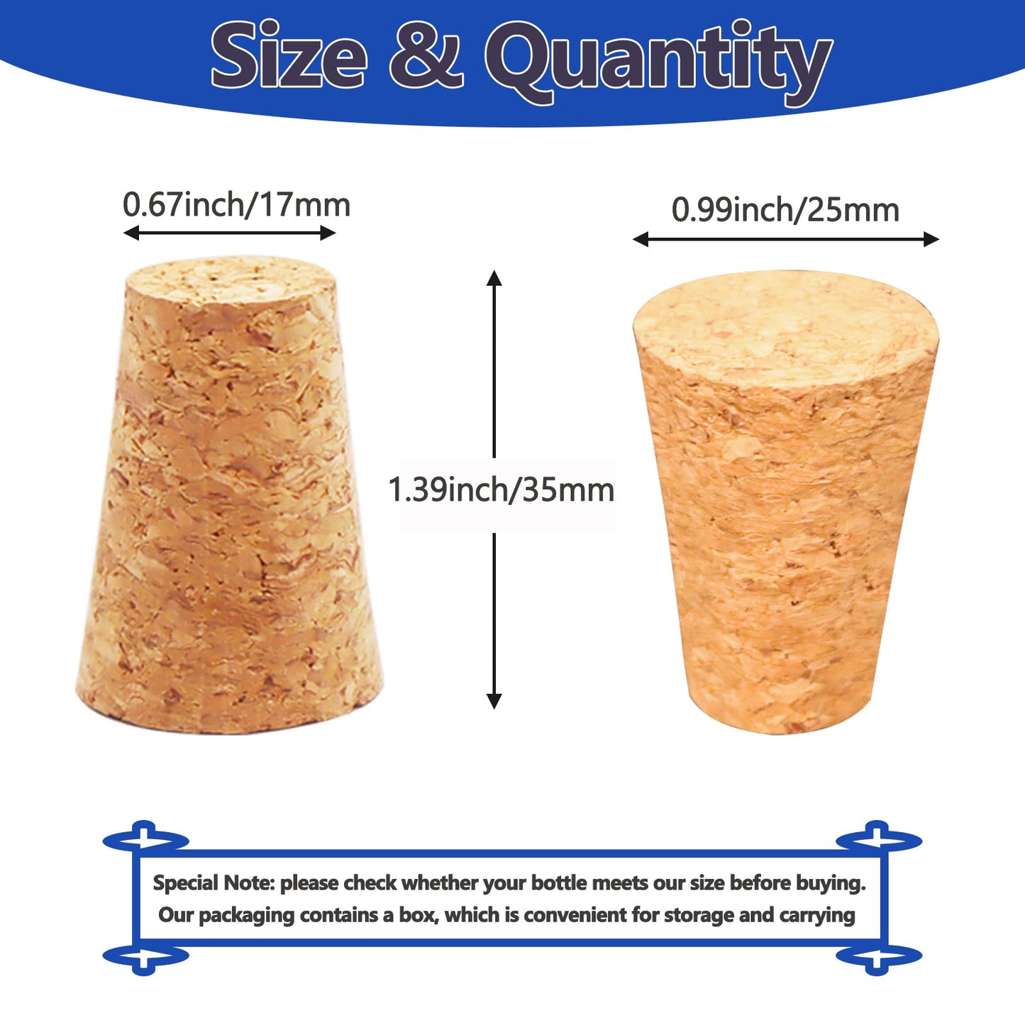 Klfte 25Pack Cork Stoppers, Small Soft Wood Tapered Corks for Wine, Beer & Liquor Bottles, DIY Crafts 0.94" x0.67"x 1.38"