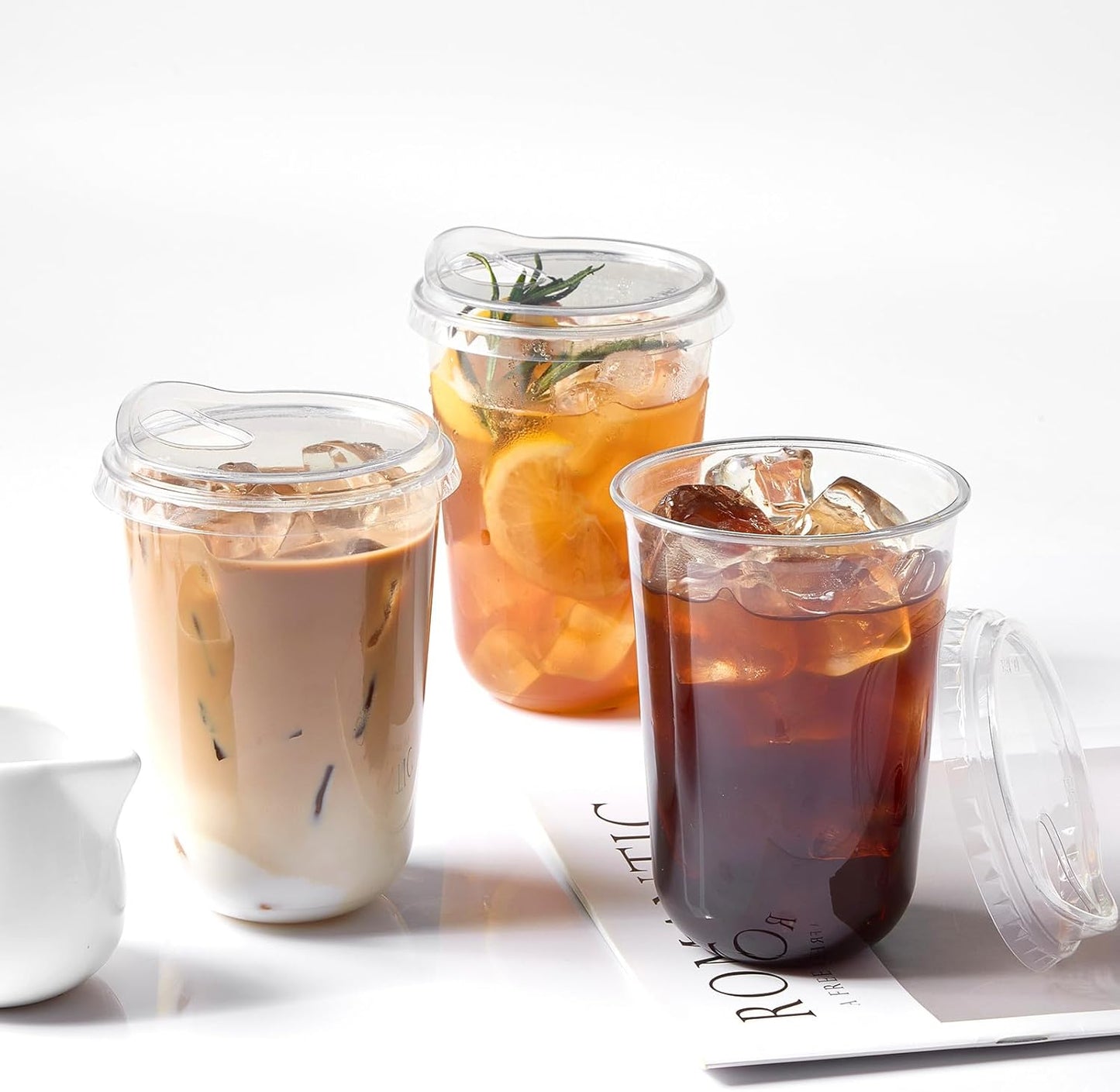 Skiennix 16 Oz Clear Plastic Cups - Disposable Iced Coffee Cups with Sip Lids | 50 Sets for Smoothies & Juices