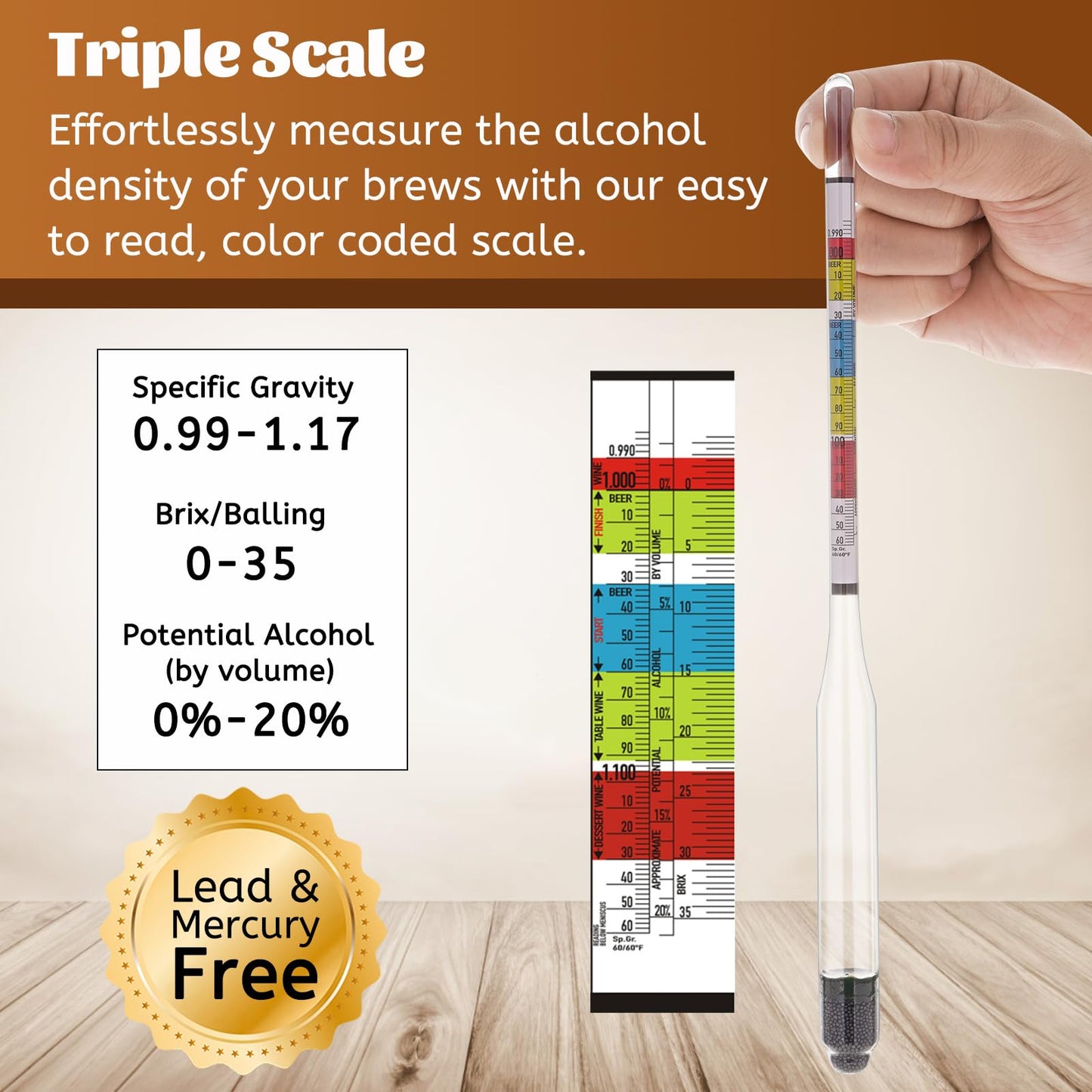 AOZ LIbei Hydrometer Set - for Mead, Wine, Kombucha and Home Brew Beer, Alcohol Tester Accessories Moonshine Still Kit Complete for Home Test Equipment-Specific Gravity Abv Tester