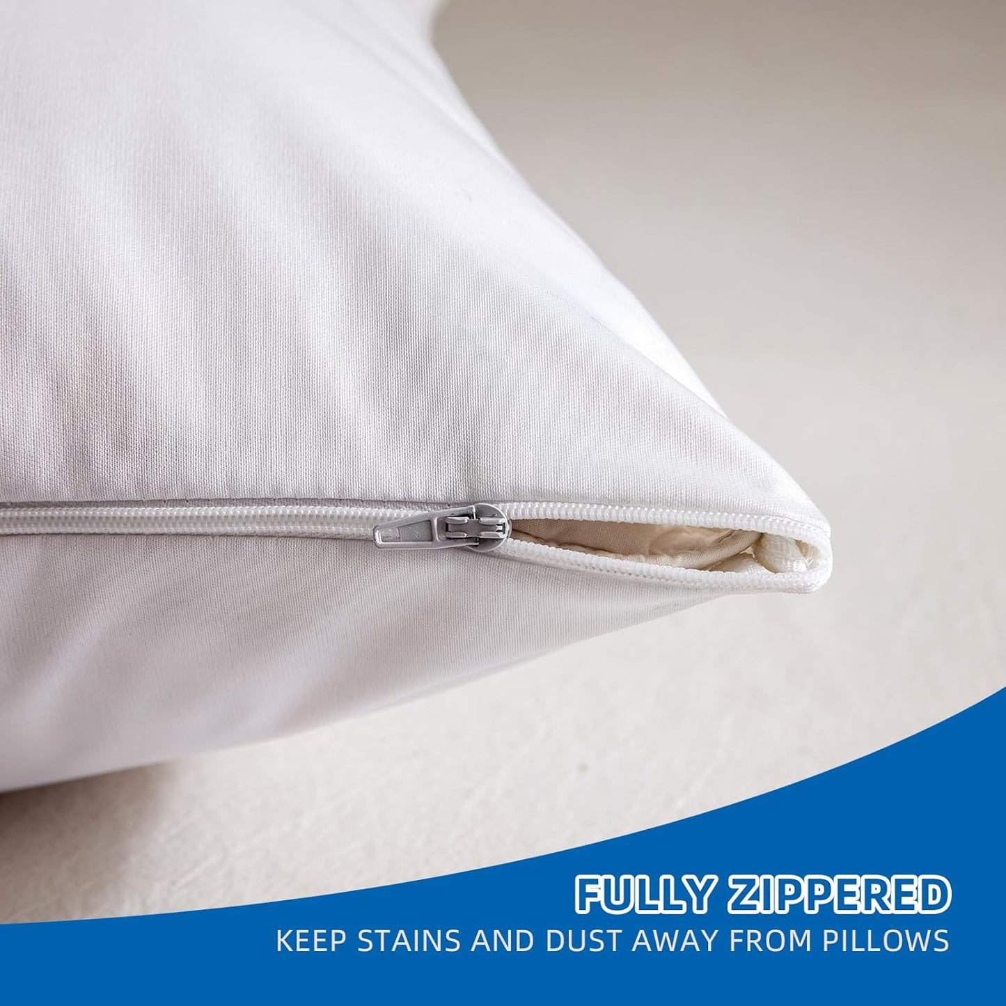 Skiennix Waterproof Pillow Protectors - Hypoallergenic Zippered Cases | Standard Size, 4 Pack