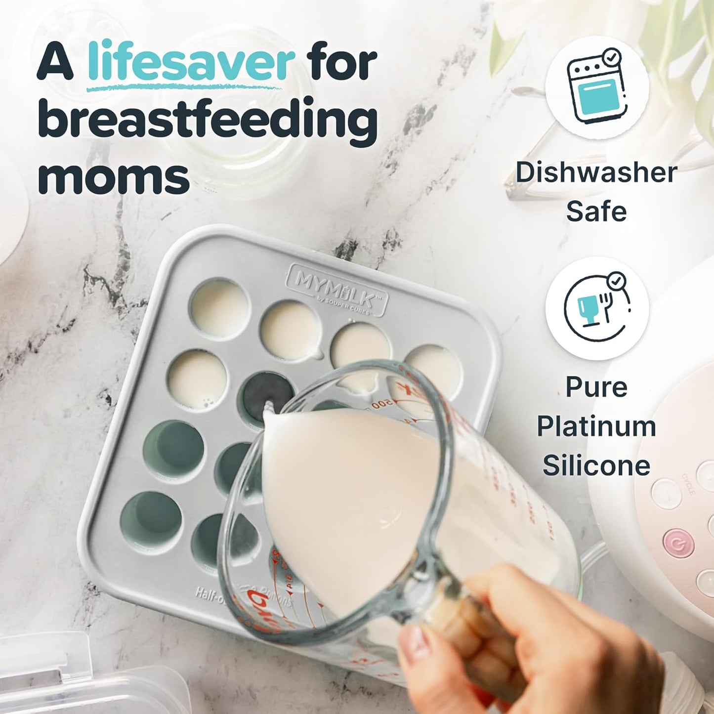 Souper Cubes MyMilk Silicone Breast Milk Freezer Trays - 1/2 oz. Portion Size, Gray - 2-Pack