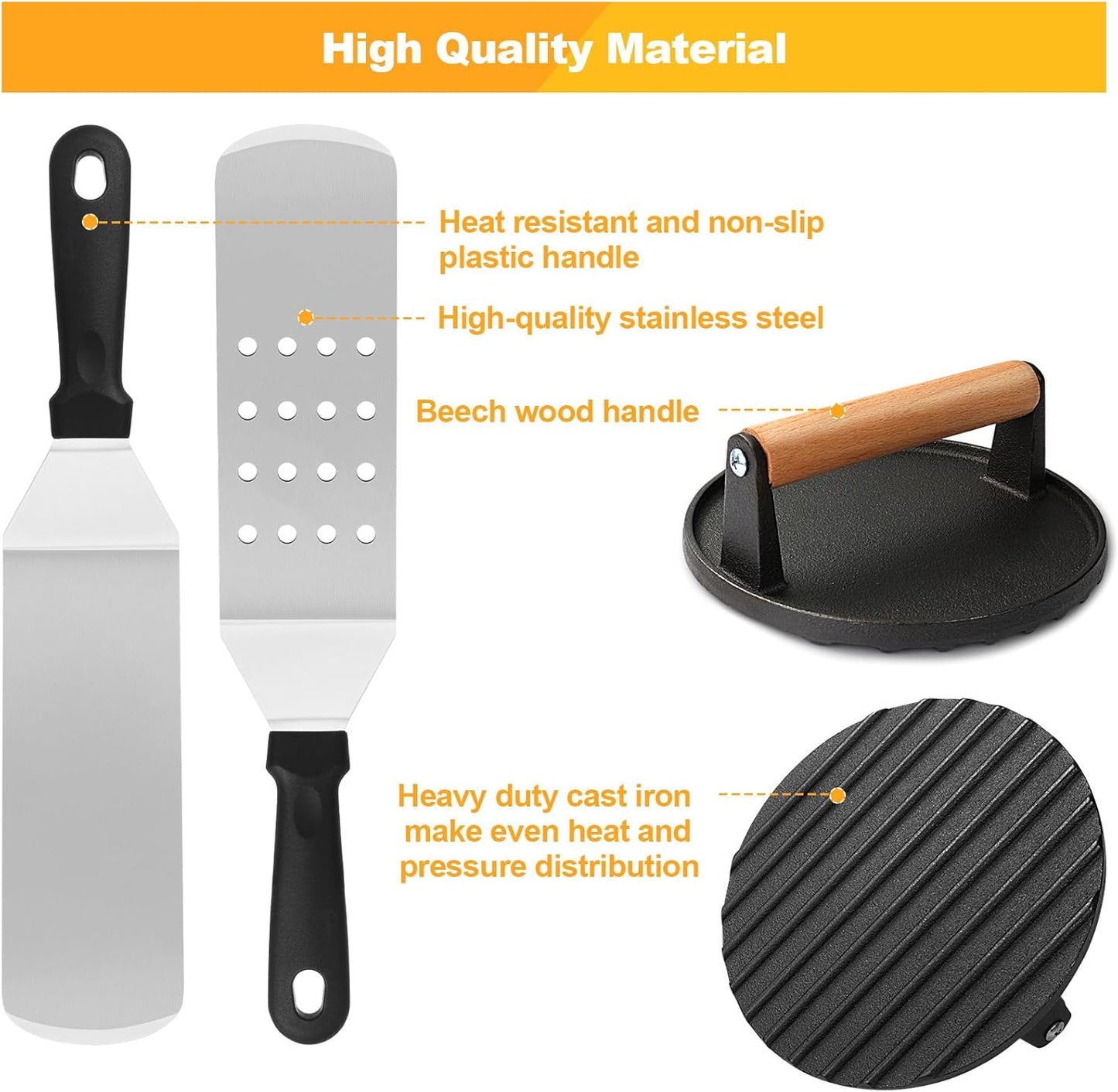 Terlulu 29-Piece Griddle Accessories Kit - Premium Flat Top Grill Tools for Blackstone & Camp Chef | Includes Spatula, Burger Press, Tongs & Carry Bag