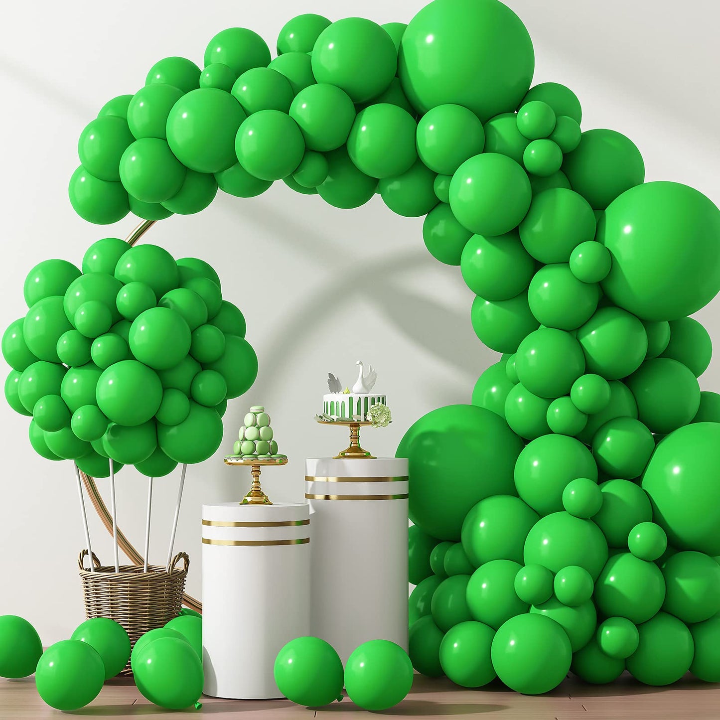 RUBFAC 129pcs Green Balloons Different Sizes 18 12 10 5 Inch Green Latex Christmas Balloon Garland Arch for Masquerade Party Decorations Birthday Baby Shower Wedding Party Supplies