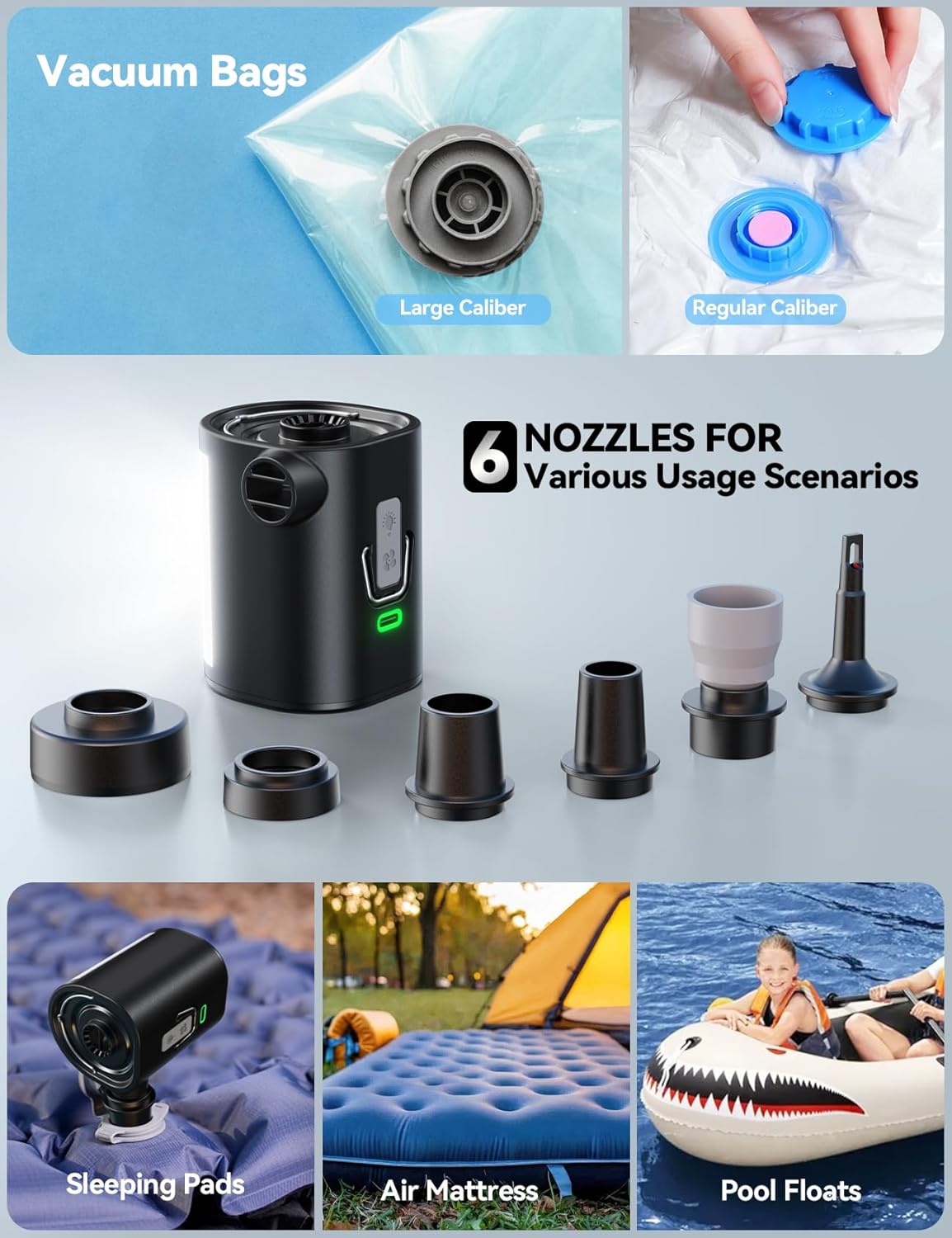 JOYROOM Portable Air Pump - 3600 mAh Battery & Camping Light | Ultra-Fast 4.8kPa Electric Inflator