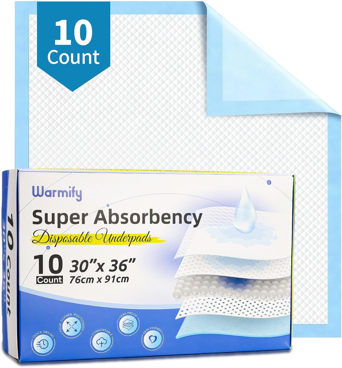 10 Count Disposable Bed Pads by [Brand Name] - Super Absorbent, Waterproof & Leakproof 30" x 36" Underpads for Adults, Kids & Pets