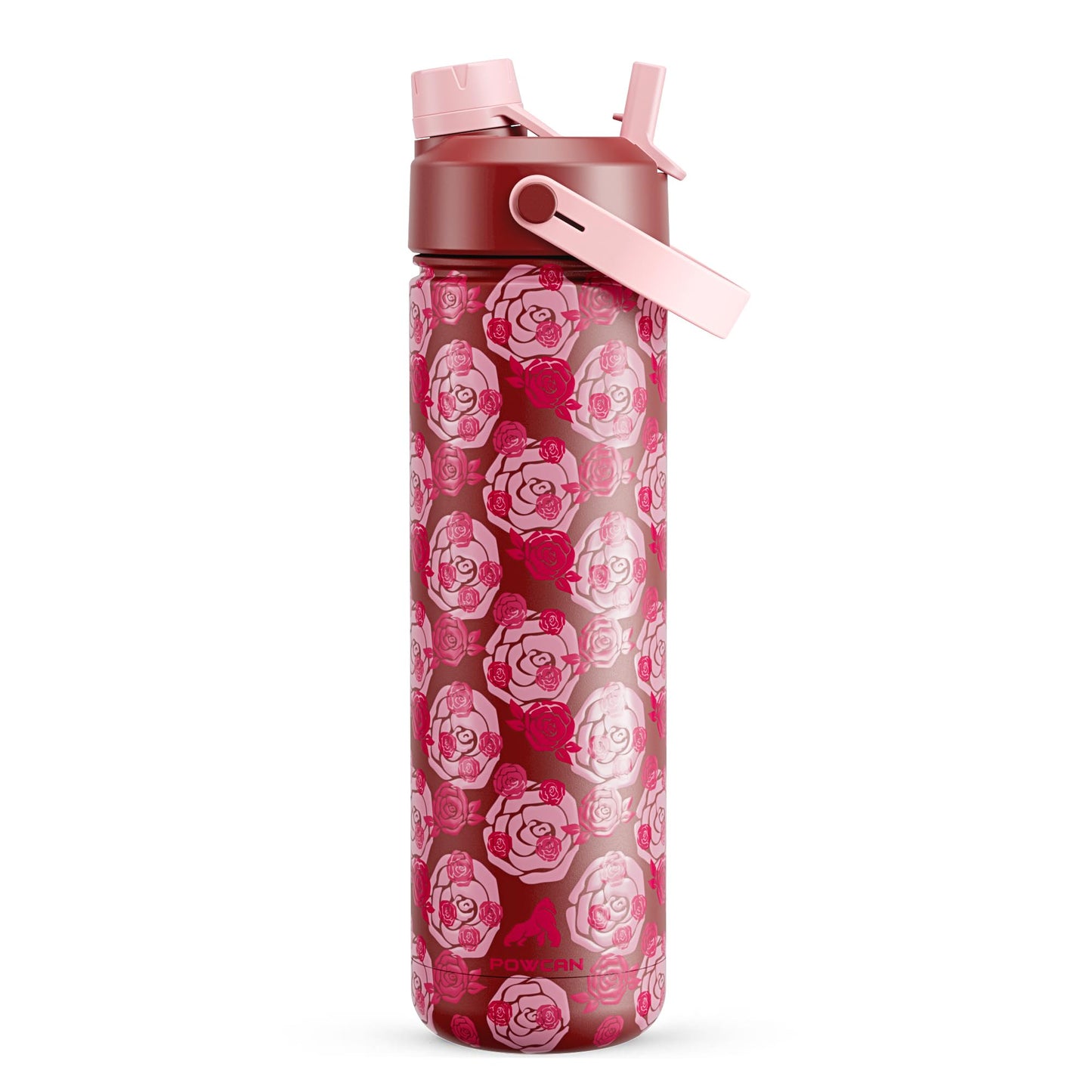 POWCAN 26 oz Insulated Water Bottle with 2-in-1 Straw and Spout Lid, Keep Cold 24H, Leak-Proof, Fits in Car Cup Holder, Stainless Steel Water Bottle for Gift, Holiday, Travel and School (Sweet Rosy)