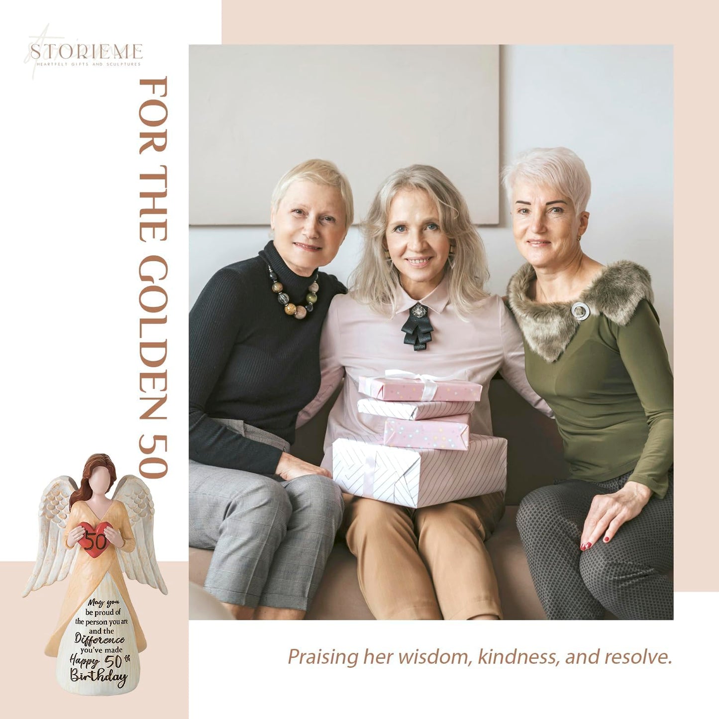 Storieme 50th Birthday Gifts for Her Women: Happy Birthday Gift for Friends Besites Sisters Daughter Mom 50 Year Old Woman Birthday Angel Figurine