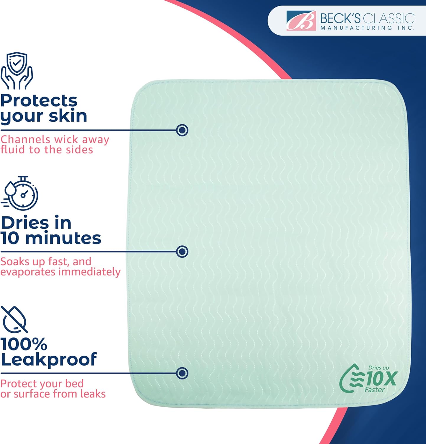 Beck's Washable Underpads - Heavy Absorbency Reusable Bedwetting Pads | 34 x 36 Inches (2 Pack) - Waterproof for Kids, Adults, Pets