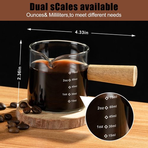 FrutPunch Espresso Cups Set of 2, 3OZ Espresso Shot Cups, V-Shaped Mouth Espresso Shot Glass, with Handle and Scale, Coffee Bar Accessories, Perfect for Making Coffee, Drinks, Etc.