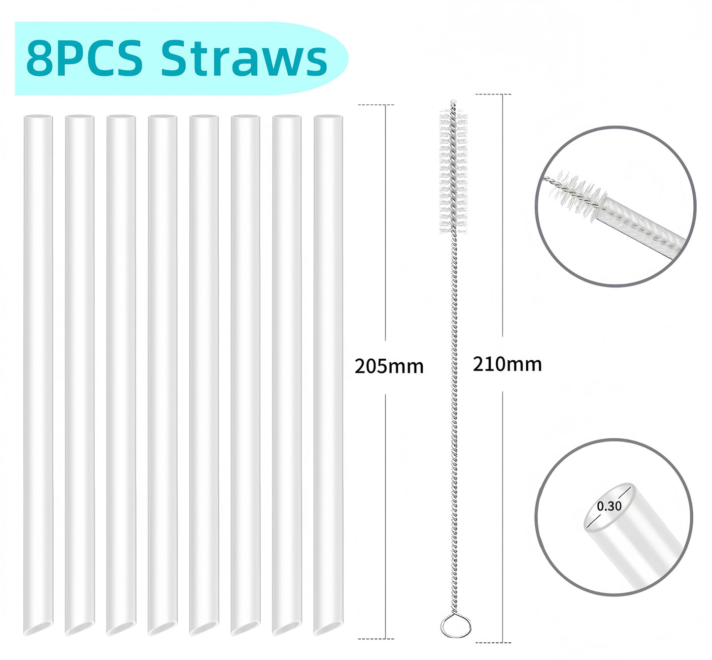 Joshey 8-Pack Replacement Straws for Stanley 30oz Tumbler | Compatible with Stanley IceFlow Flip Straw Lid | BPA-Free Reusable Plastic Drink Straws with 2 Cleaning Brushes
