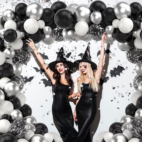 Black and Silver Balloons, 60 Packs 12 Inch Chrome Metallic Silver Balloons and Confetti Balloons, Black White Silver Balloon for Wedding Engagement Birthday Halloween Decorations