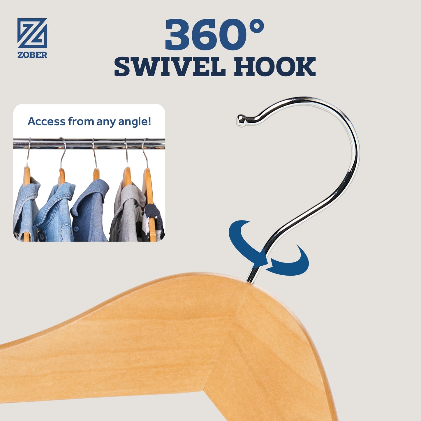 ZOBER High-Grade Wooden Hangers - Heavy Duty, Non Slip Wood Hangers for Coats, Jackets, Suits, & Pants - Clothes Hangers for Closet W/Bar and Notches 20 Pack
