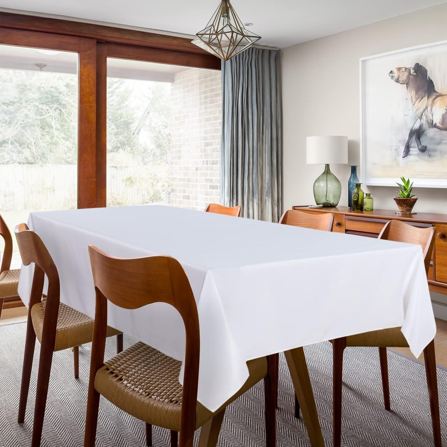 Sancua 2 Pack White Tablecloths - Stain & Wrinkle Resistant 60 x 84 Inch Polyester Covers for Dining & Events