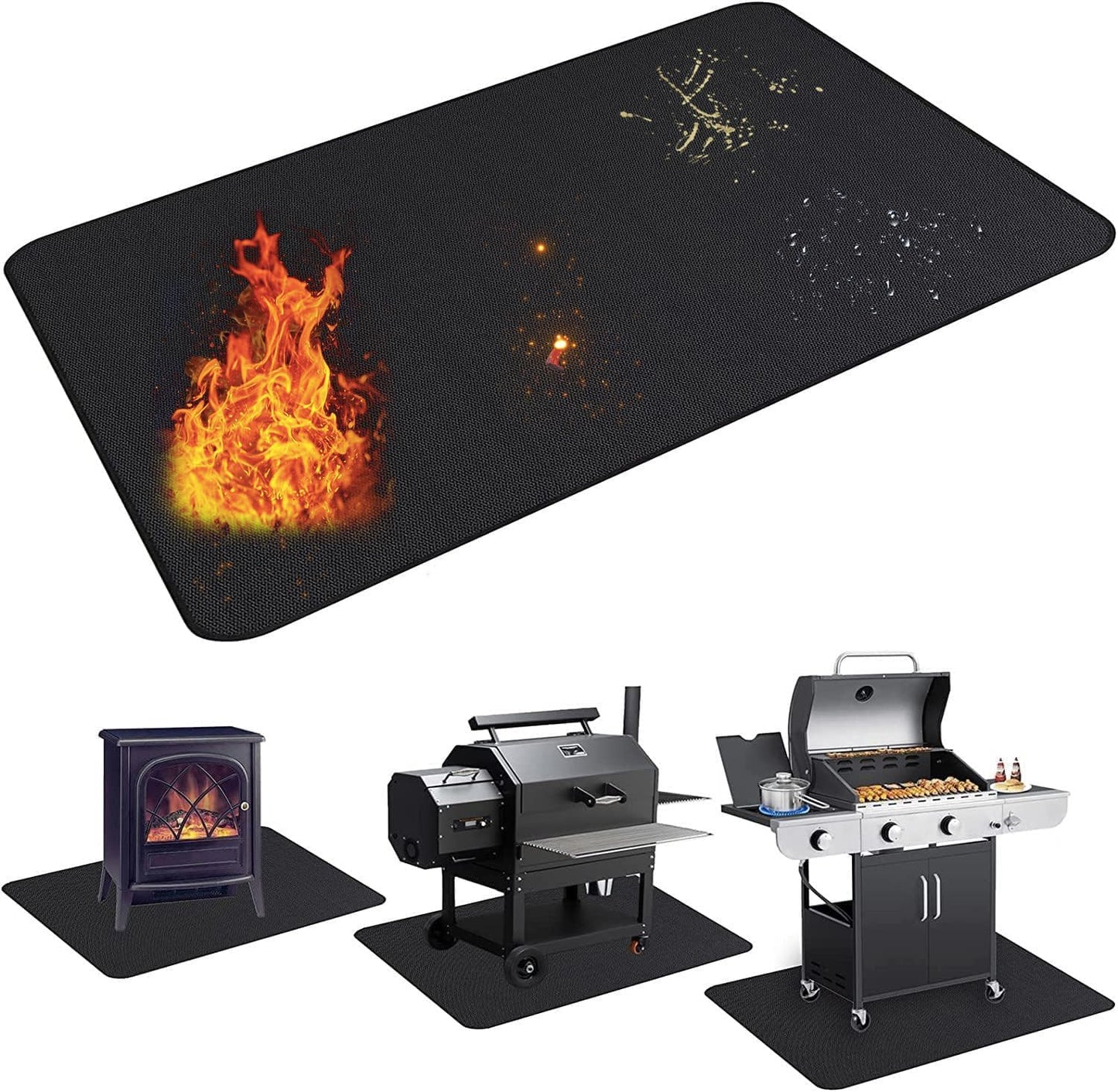 UBeesize Large Under Grill Mat - 65 x 48 Inches Double-Sided Fireproof BBQ Protector for Decks & Patios