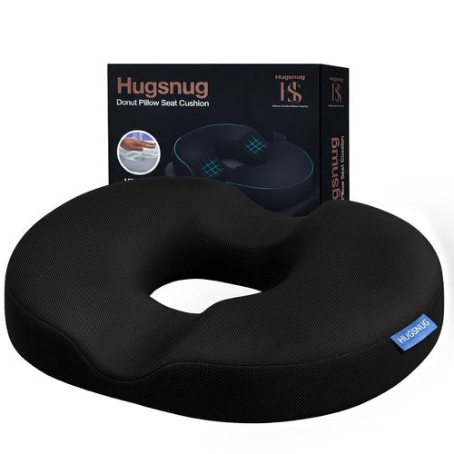 HUGSNUG Donut Pillow Seat Cushion with Washable Cover – Tailbone Pain Relief Cushion for Postpartum – Anti-Slip Sciatica Pain Relief Pillow – Lumbar Support Pillow for Office Chair, Car & Home