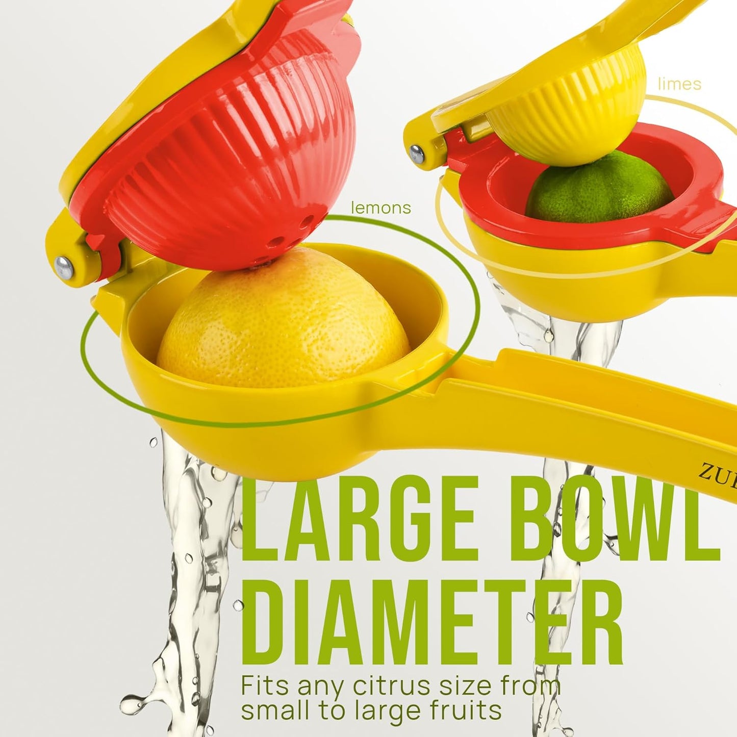 Zulay Kitchen 2-in-1 Lemon Squeezer - Sturdy Hand Juicer for Maximum Juice Extraction | Easy to Clean - Yellow/Red