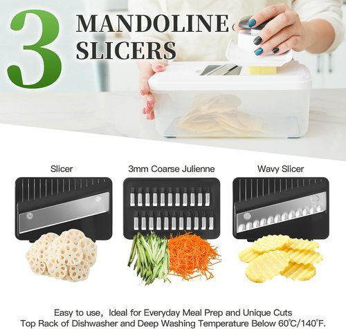 14-In-1 Vegetable Chopper by [Brand Name] - Versatile Cutter with 7 Blades, Container & Lid | Perfect for Salads & Cheese Grating