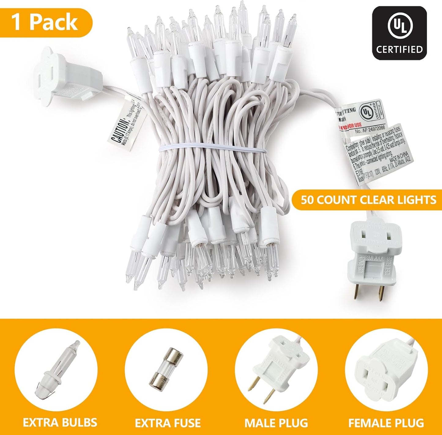 Skiennix Christmas Lights - 50 Count Clear White Mini String Lights | 13ft Warm White Indoor/Outdoor Decor