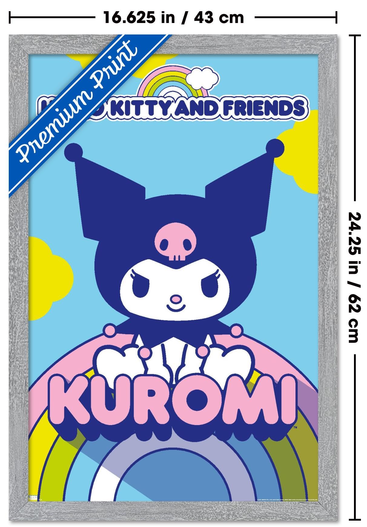 Hello Kitty and Friends: 22 Over The Rainbow - Kuromi Wall Poster, 22.4L" x 14.7W", Gray Framed Version