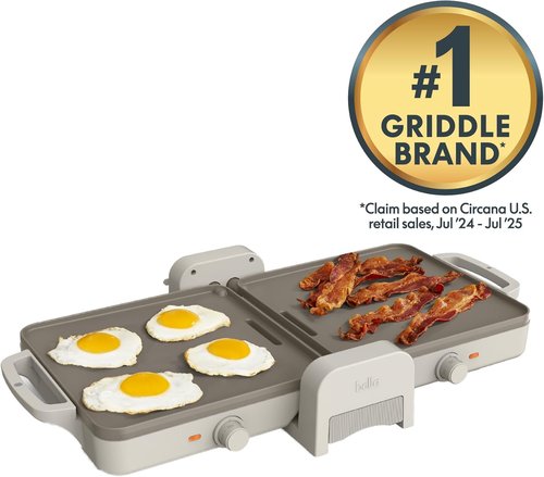 Bella Ceramic Fold-N-Store Griddle - Dual Temp Nonstick Kitchenware, 10"x20", Oatmilk Color, 1500W