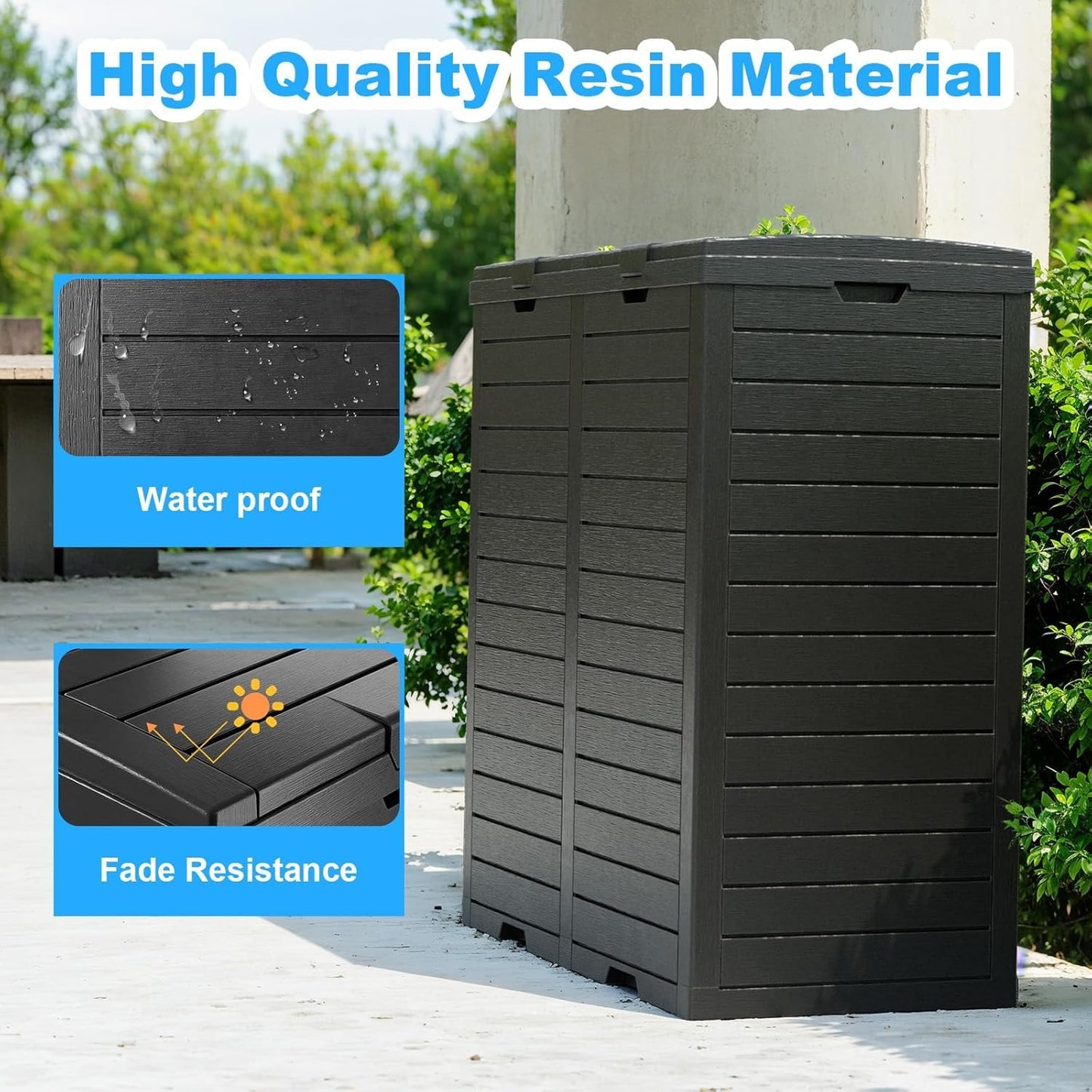 Regine Switzerland Outdoor Trash Can - Waterproof Resin Bin with Dual Lid Closure | 76 Gallon, Black