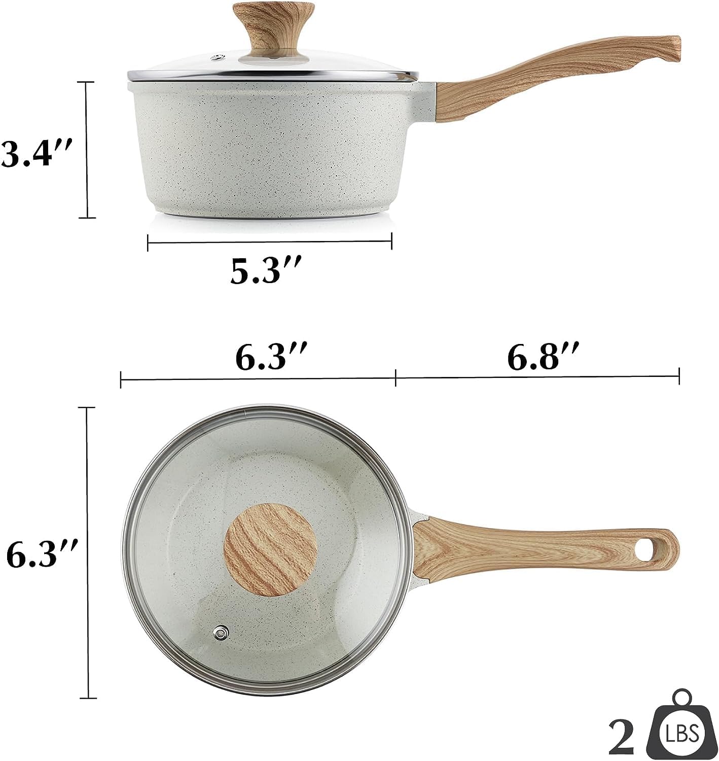 SENSARTE White Ceramic Nonstick Saucepan Set - Induction Compatible Cooking Pots with Stay Cool Handles | 1.5QT & 2.5QT