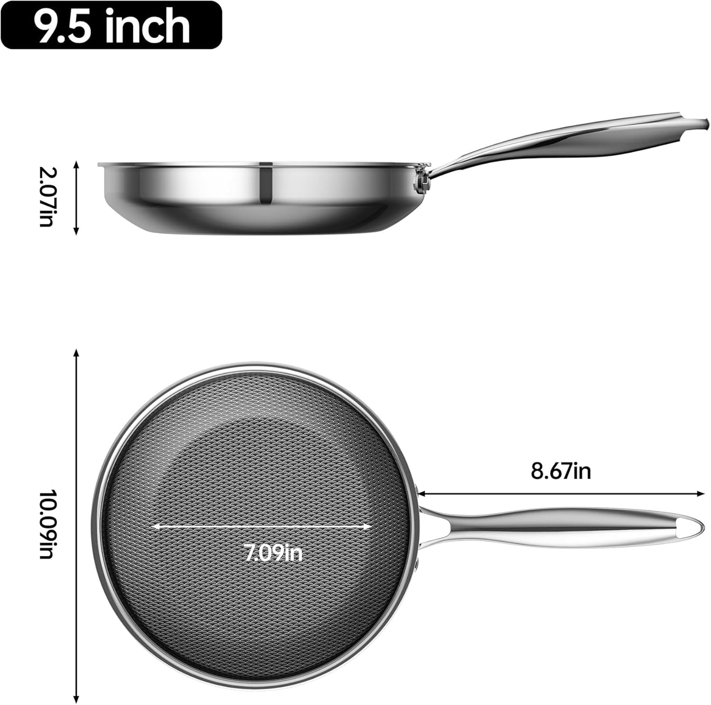 Skiennix Nonstick 9.5 Inch Frying Pan - PFAS-Free, Stay-Cool Handle, Dishwasher-Safe, Oven-Safe Up to 600°F