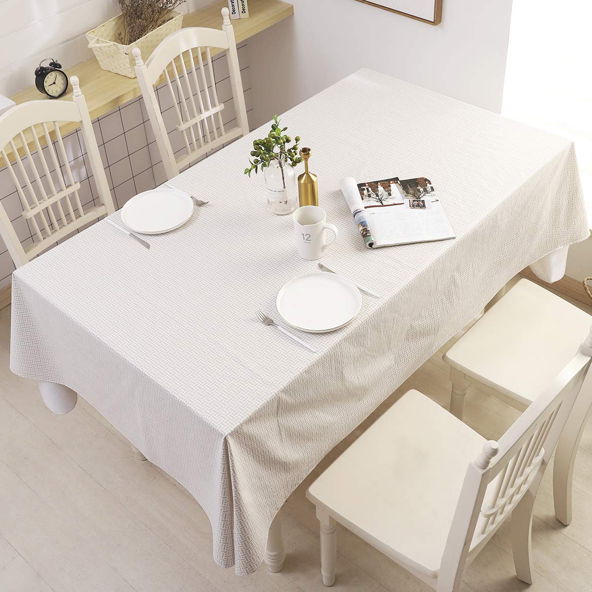 Pioggia Vinyl Tablecloth with Flannel Backed Waterproof Oil-Proof PVC Table Cloth Wipeable Spill-Proof Plastic Table Cover for Indoor and Outdoor(Weave, 60 x 84 Inch Rectangle)