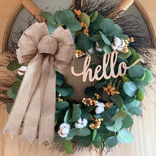 Burlap Bow Holiday Wreath Bow - Rustic Jute Bowknot for Christmas Tree Topper & Wedding Decor | 9.8x21.6 in