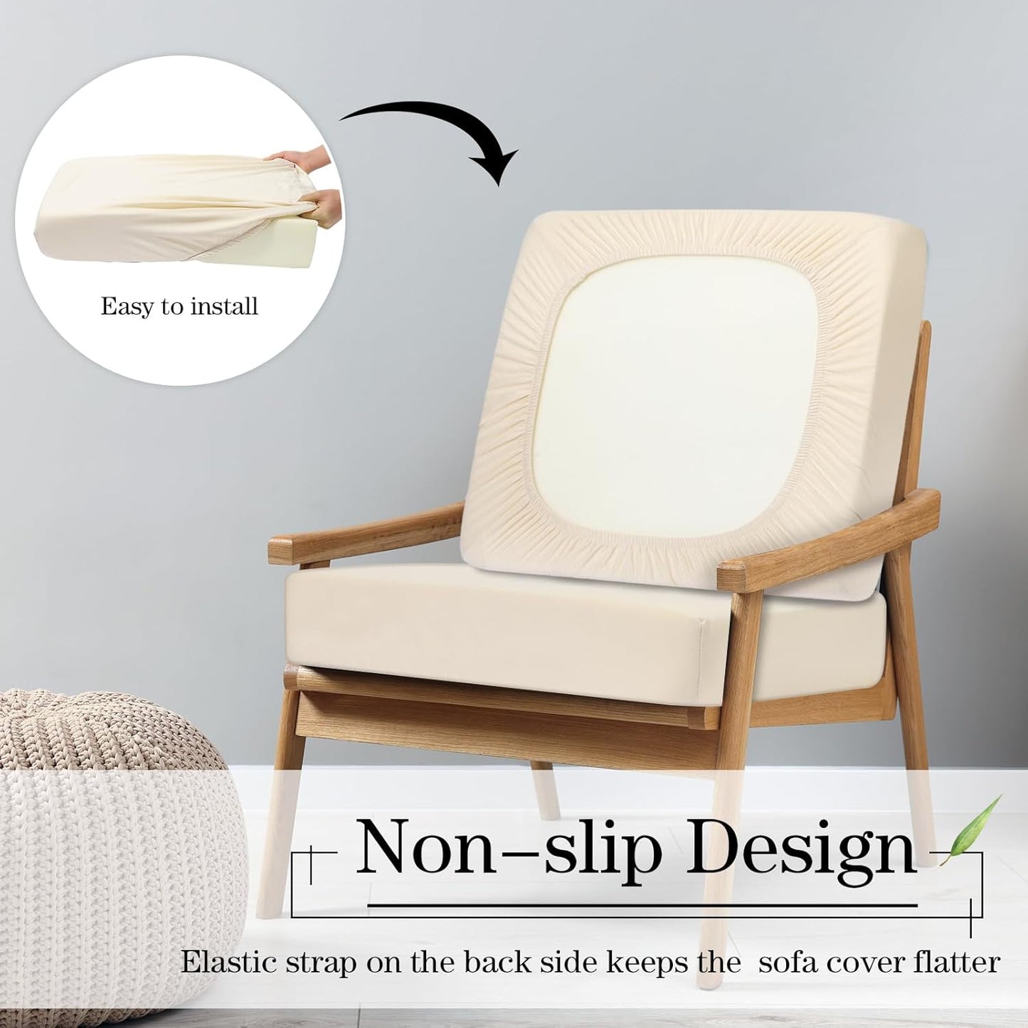 Newwiee Stretch Patio Cushion Covers - Set of 4 Washable Slipcovers for Sofa & Chairs | Beige