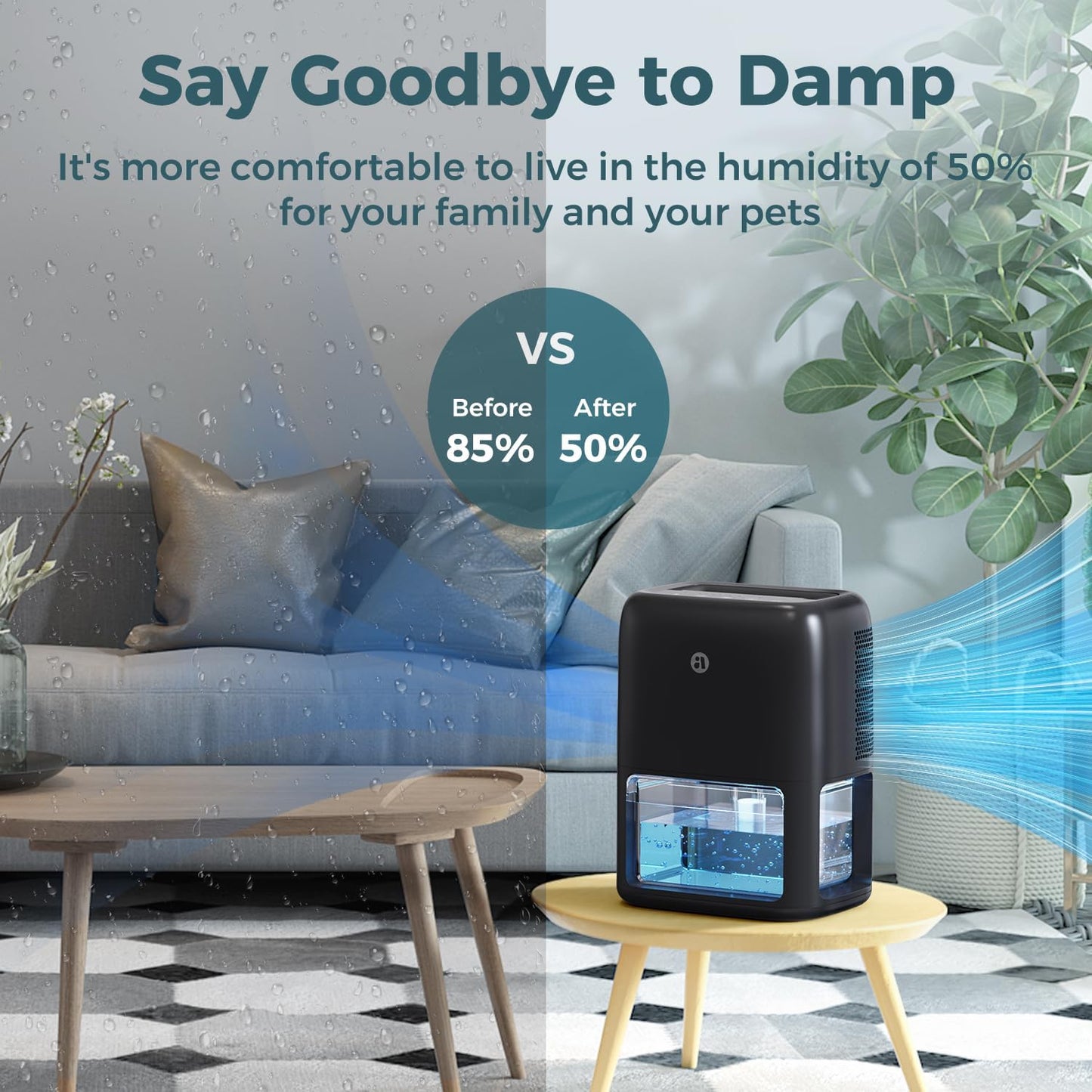 Skiennix 60 OZ Quiet Dehumidifier - Dual-Semiconductor with Auto-Off Timer & 7 Color Lights | Portable for Home, Bathroom & RV