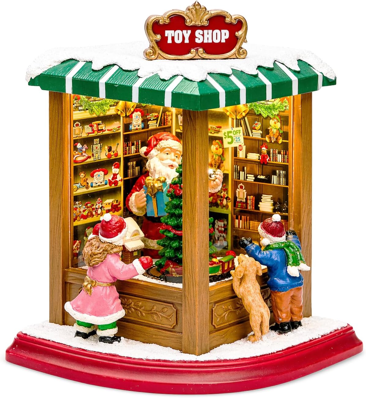 Moments In Time Lighted Santa’s Christmas Village Shop - LED Lights, Music & Animation - 8.8” Holiday Decoration