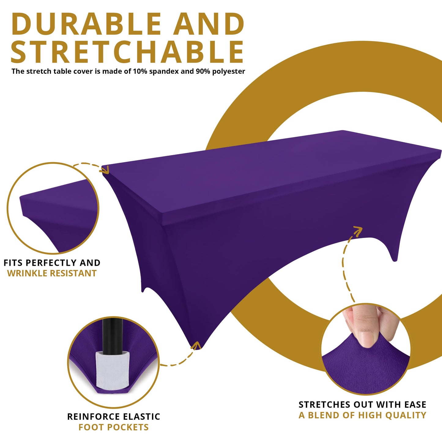 Utopia Kitchen Spandex Tablecloth 2 Pack [8FT, Purple] Tight, Fitted, Washable and Wrinkle Resistant Stretch Table Cloth Rectangle Cover for Trade Show, Weddings & Parties [96Lx30Wx30H Inch]