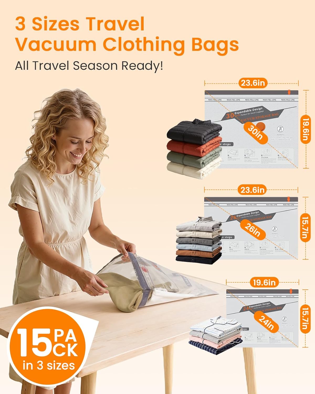 Skiennix Vacuum Seal Bags - 15 Pack Compression Space Saver Bags with Rechargeable Cordless Pump for Travel and Storage