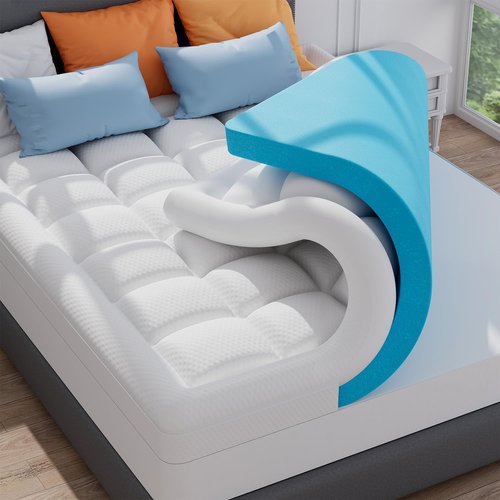 ELEMUSE Memory Foam Mattress Topper - 3 Inch Dual Layer with Cooling Gel & Pillowtop Comfort | Ideal for Teens & Guests