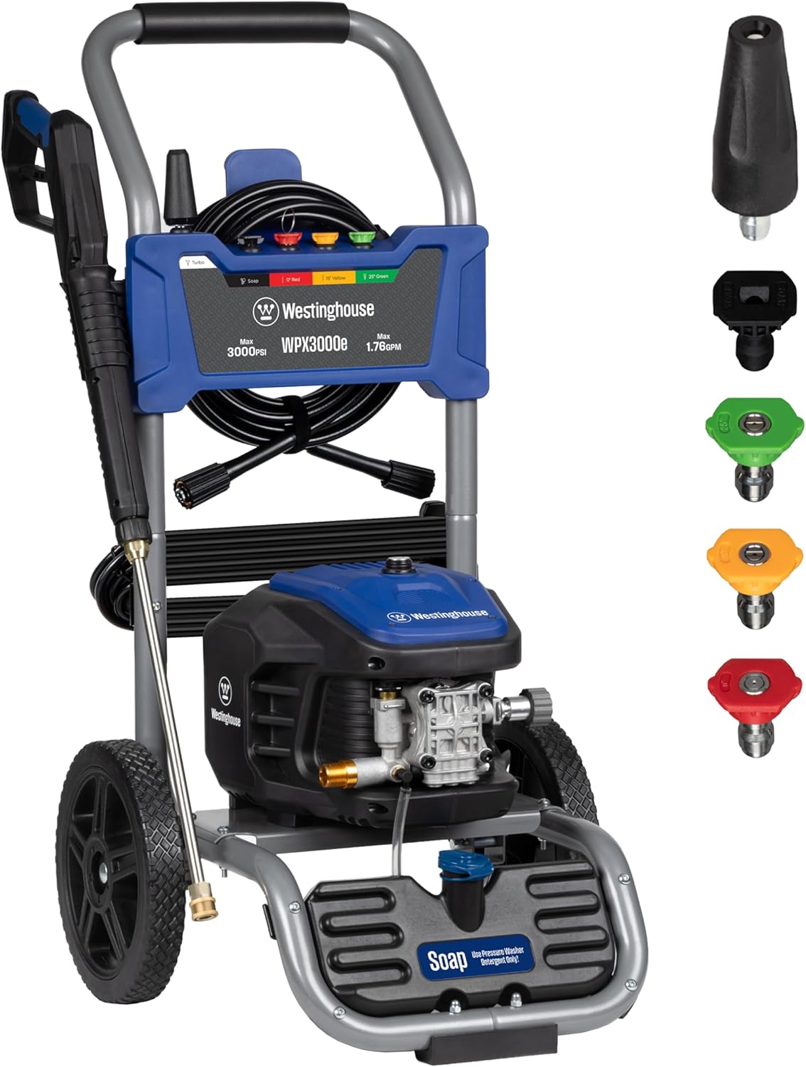 Westinghouse WPX3000e Electric Pressure Washer - 3000 PSI, Induction Motor, Onboard Soap Tank, 5 Nozzle Set