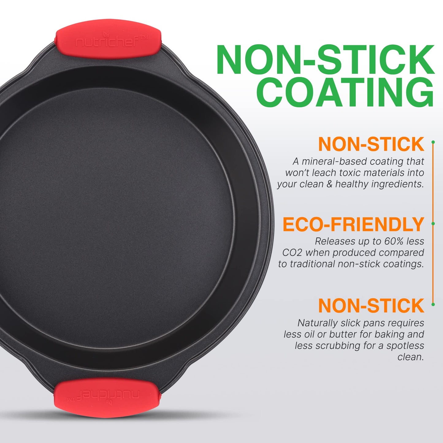 Nutrichef Non Stick Round Cake Pan, Kitchen Essential Metal Bakeware with Silicone Handles, Durable, Easy-to-Clean, Dishwasher Safe, PFOA, PFOS, PTFE Free, 9.68 Inch Baking Pan With Silicone Coating