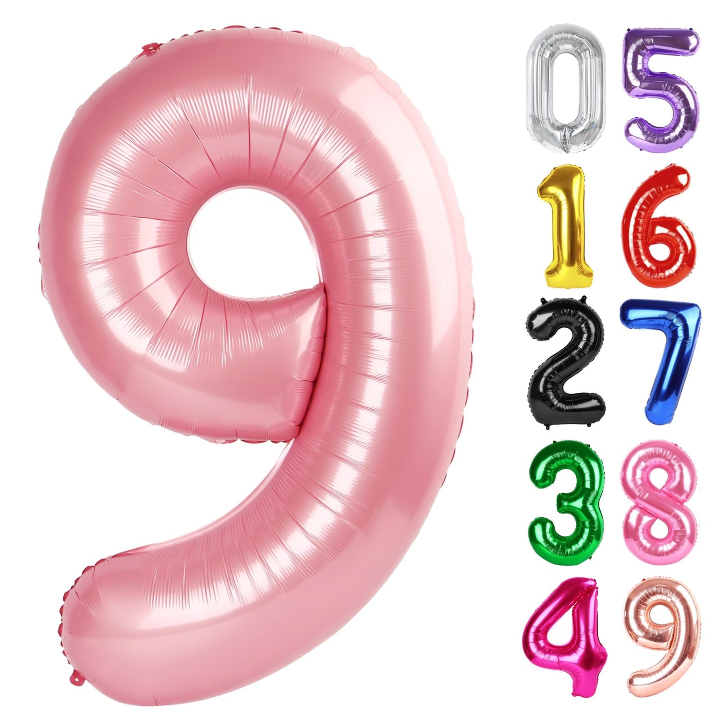Pearlescent Pink Number 9 Balloon 40 Inch, 9th Birthday Party Decorations for Children, Giant 9 Foil Balloon for Party Supplies