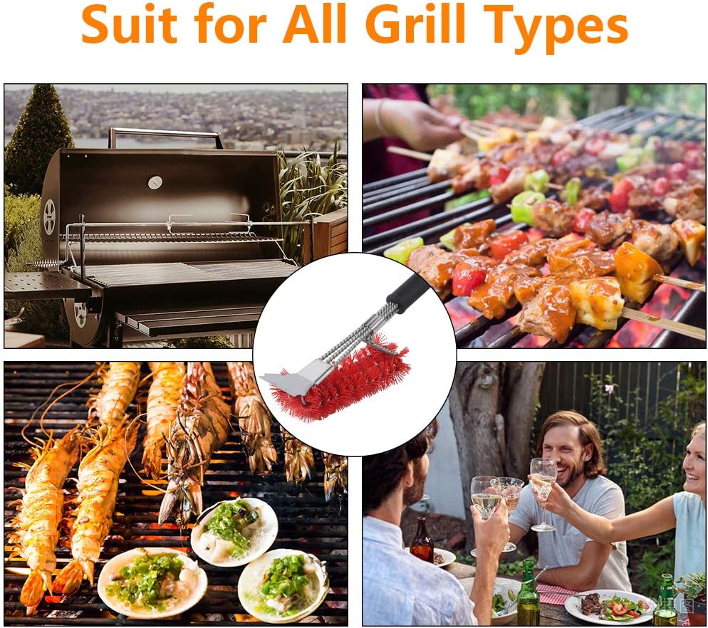 XSUPER Nylon Grill Brush - 3-in-1 Barbecue Cleaning Tool with Scraper | 18" Universal Fit BBQ Accessory