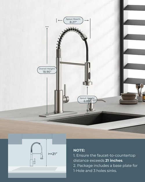 FORIOUS Kitchen Faucet - Brushed Nickel Pull Down Sprayer | Stainless Steel, Classic Design for RV & Utility Room