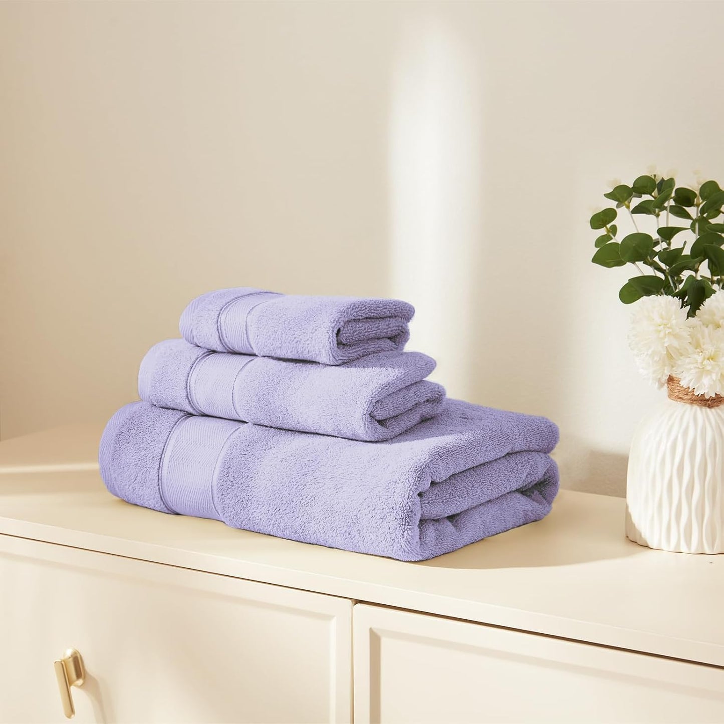 Marvione 6-Piece Bath Towel Set - 100% Turkish Cotton, Highly Absorbent & Soft - Lavender Color