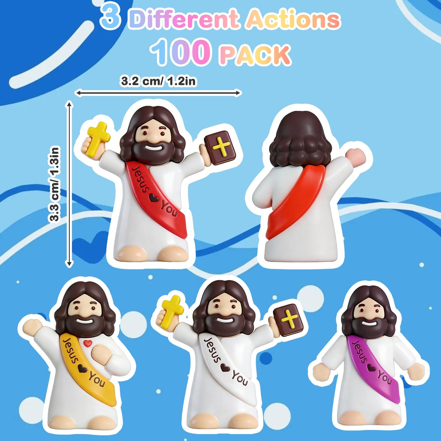 100PCS Little Jesus Figures, Mini Jesus Figurines in Bulk, Multicolor Tiny Jesus Set with Jesus Loves You Figures for Easter Egg Stuffers, Hide and Seek, Baptism, Faith Activities, Religious Gifts