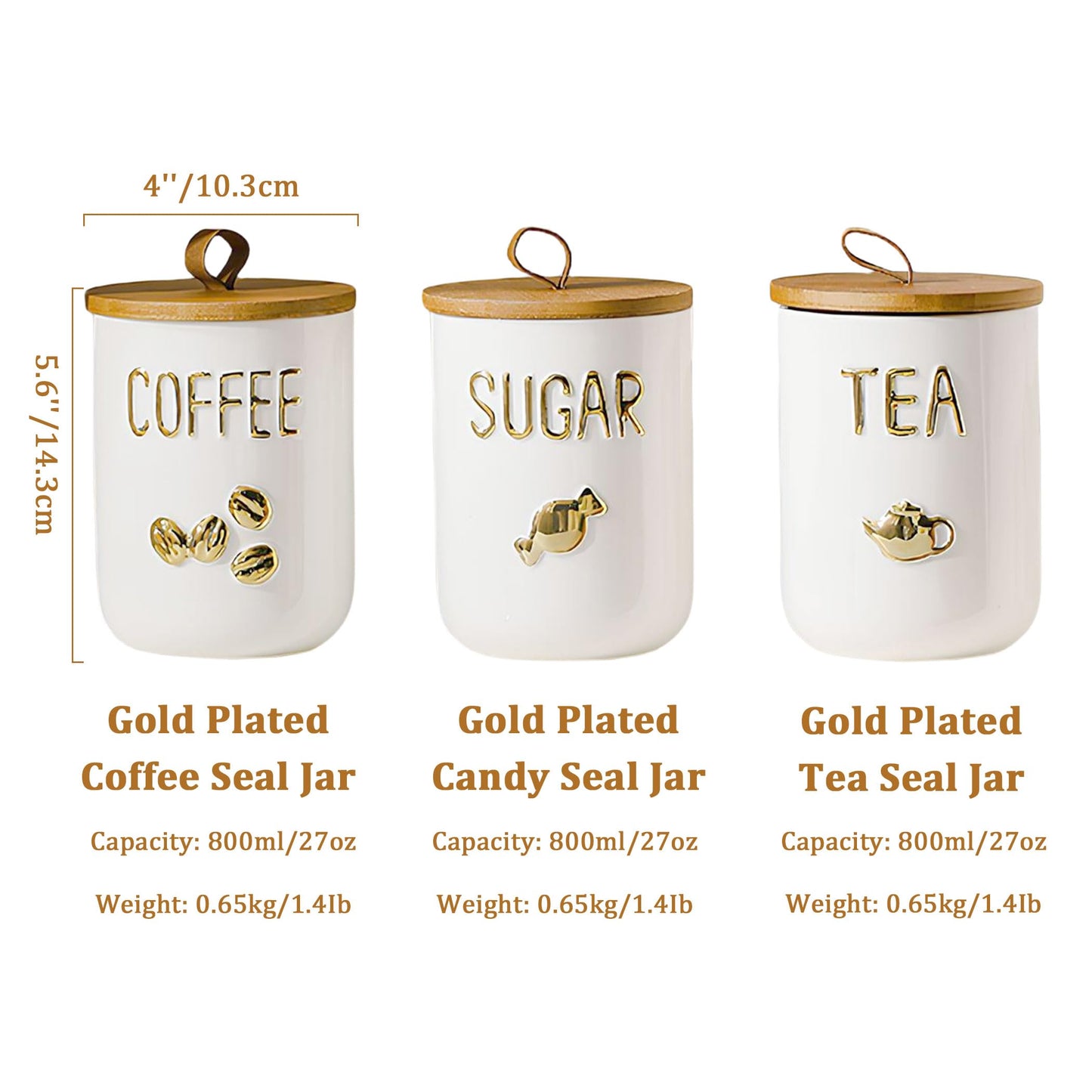 Simcat 27oz Ceramic Canister Set with Airtight Seal Bamboo Lid and Silicone Seal Damp-Proof Kitchen Jar Tea Coffee Sugar Canister Set Food Storage Containers (Portable sealed jar-(coffee))